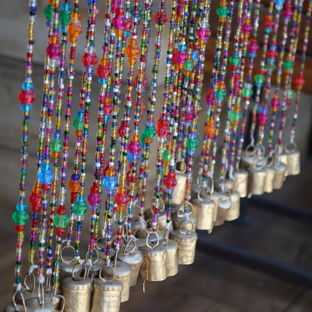 Frame-139 Bohemian curtain, Glass beads curtain with bells - Image 1